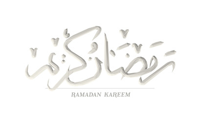 Ramadan Kareem, meaning Generous Ramadan. Isolated White Greeting Card Design on Light Background. Low Poly Vector 3D Rendering