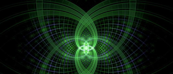 Abstract fractal background made out of interconnected spirals in shining green,violet