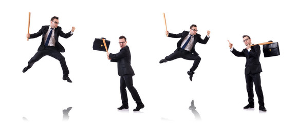 Man with baseball bat isolated on white