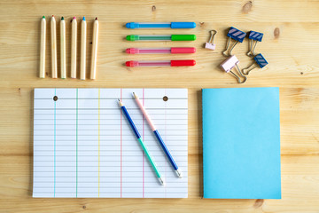 Sets of pens and crayons