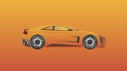 Simple design sport car. Picture realistic orange super car. Vector illustration.