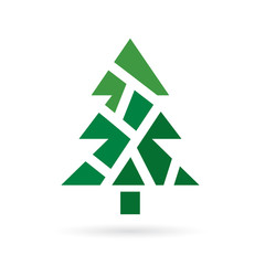 green geometric christmas tree icon- vector illustration