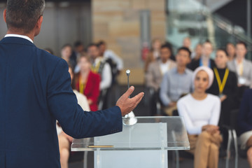 Businessman speaks at a business seminar 