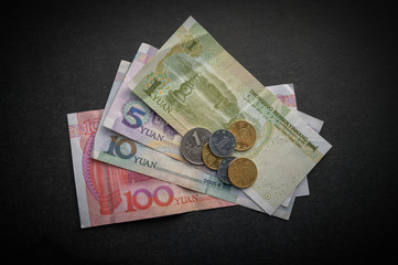 Chines money on the dark background.