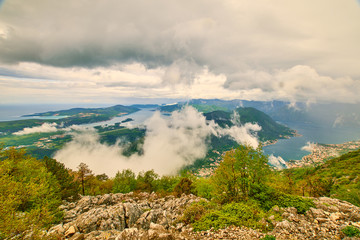 Bay of Kotor as viewed though clouds 