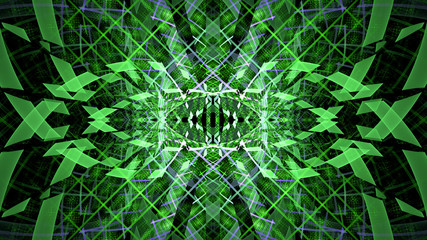 Abstract fractal background made out of   an intricate large central star with decorative beams, arches, rings and rectangular tiles in vivid colors. 