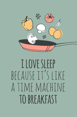 Hand drawn objects about Sleep Routines and text.Vector Cozy Illustration Breakfast. Creative artwork. Set of doodle and quote