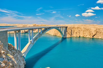 Pag island bridge in Croatia during a summers day with vibrant sea