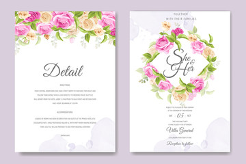 Fototapeta na wymiar beautiful invitation card with colourful floral and leaves template