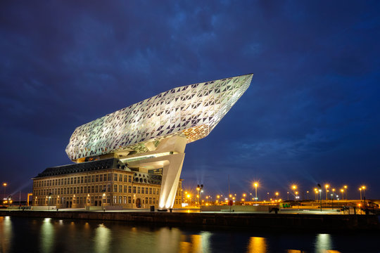 Port authority house (Porthuis) designed by famous Zaha Hadid Architects. Antwerp, Belgium