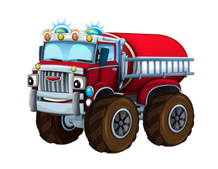 Cartoon firetruck monster truck on white background - illustration for the children © honeyflavour
