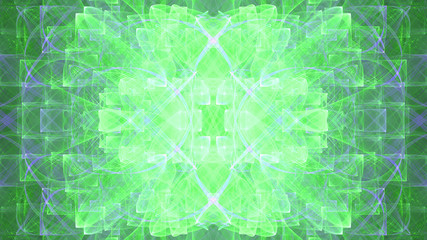 Abstract fractal background made out of   an intricate large central star with decorative beams, arches, rings and rectangular tiles in shining colors