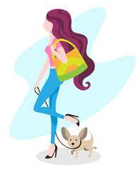 Fashionable slender girl with a small dog