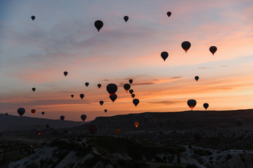 Cappadocia hot air balloon view in dawn, Turkey