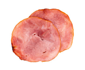 Sliced smoked ham isolated on white background