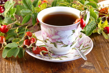 Tea from medicinal fruits,red rose hips invigorating drink for health
