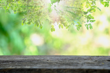 Empty old wooden on a natural background, selective focus of product display template