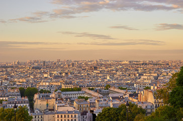 Fototapeta na wymiar Panoramic view of Paris early in the morning at sunrise / Picture taken at Montmartre