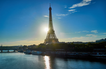 Fototapeta na wymiar Eiffel Tower from a less usual angle. Picture taken from the Bir-Hakeim Bridge