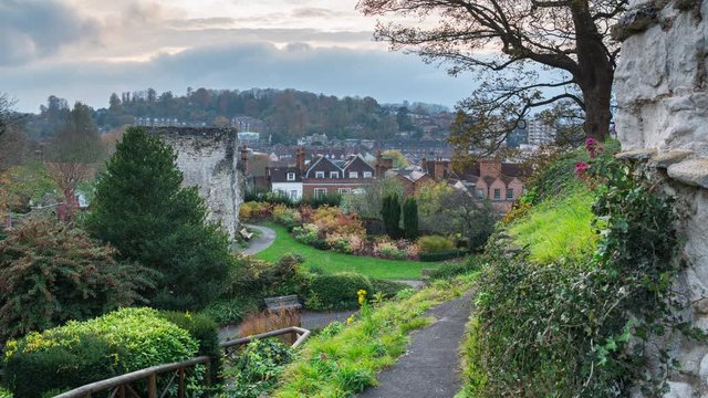 Beautiful maintained gardens in Guildford Castle Grounds. Time lapse, Guildford Surrey England UK