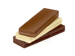White, brown and dark chocolate wafers