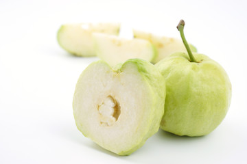 Fresh green guava fruit slice isolated on white background