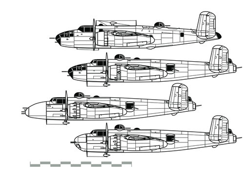 North American B-25 Mitchell. Outline vector drawing
