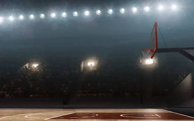 Foto op Plexiglas Empty professional basketball court. Floodlit background © TandemBranding