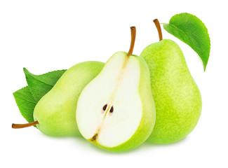 Composition with Green Pears Isolated on White Background