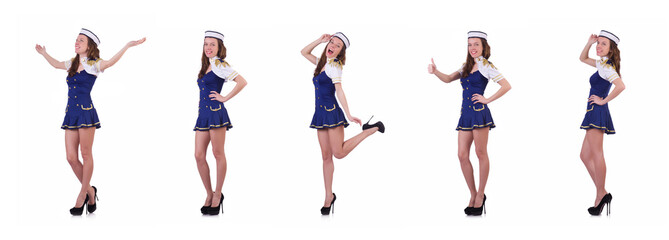 Woman airhostess isolated on the white