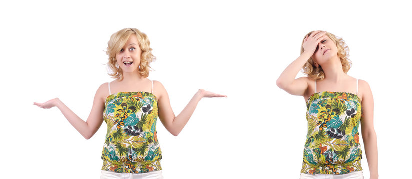 Emotional woman isolated on the white