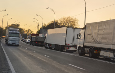 Obraz premium Traffic jam on the two-way intercity road caused by an accident. Ukraine.