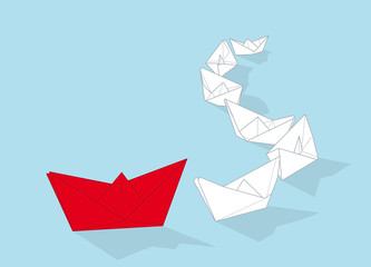 Leadership concept vector illustration with paper boats