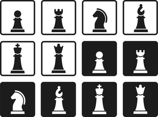 Chess pieces in flat and geometric style.