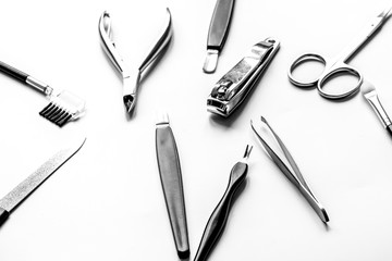 set of metallic manicure tools macro