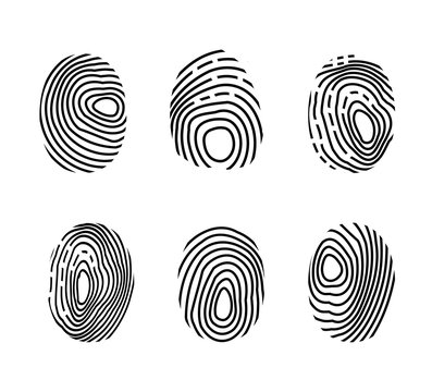 Fingerprint icon set. Police scanner thumb, identity person security. Finger technology biometric Authorization. Vector illustration