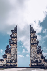 The gate overlooking the volcano of Pura Penataran Agung Lempuyang is a Balinese Hindu temple or...