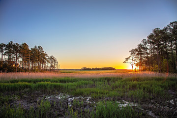 sunrise over marsh and bay