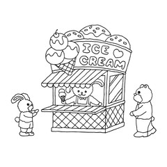 ice cream shop vector illustration design hand drawing art cute animal