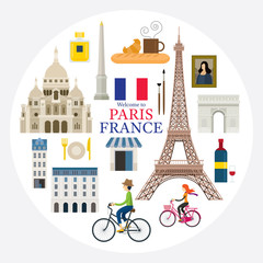 Fototapeta premium Paris, France Landmarks and Travel Label