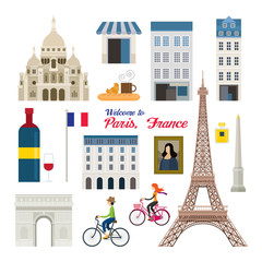 Paris, France Landmarks and Travel Objects