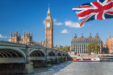 Fototapeta Big Ben and Houses of Parliament with boat in London, England, UK obraz