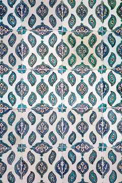 Ancient Ottoman handmade turkish tiles with floral patterns