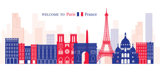 Paris, France Landmarks Skyline, Blue and Red Colour