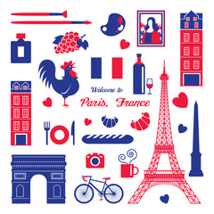 Paris, France Landmarks and Travel Objects - obrazy, fototapety, plakaty