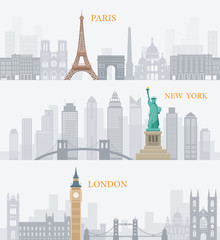 Eiffel Tower Paris, Statue of Liberty New York, Big Ben London, Landmarks Background