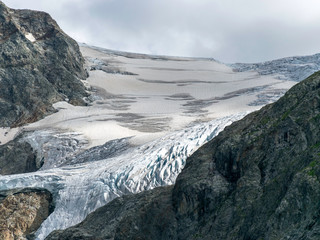 view of mountains and glaciers, lots of rocks