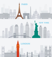 Eiffel Tower Paris, Statue of Liberty New York, Big Ben London, Landmarks Background