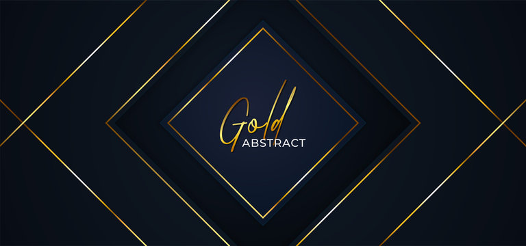 Diamond square luxury paper cut background template design. Abstract golden frame line badge vector illustration.