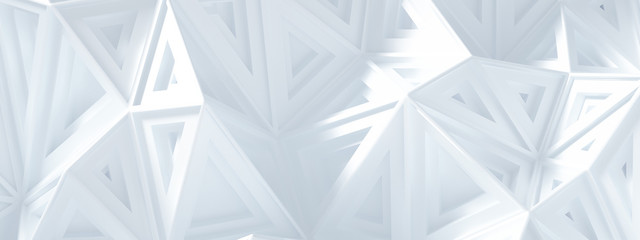 White background with crystals, triangles. 3d illustration, 3d rendering.